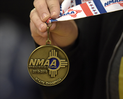 close up of state championship medal